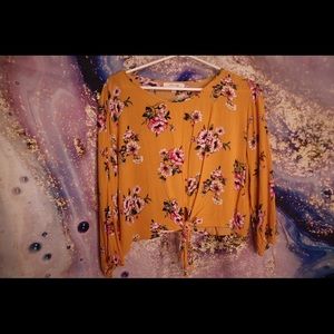 Yellow Floral Long Sleeve Crop Top